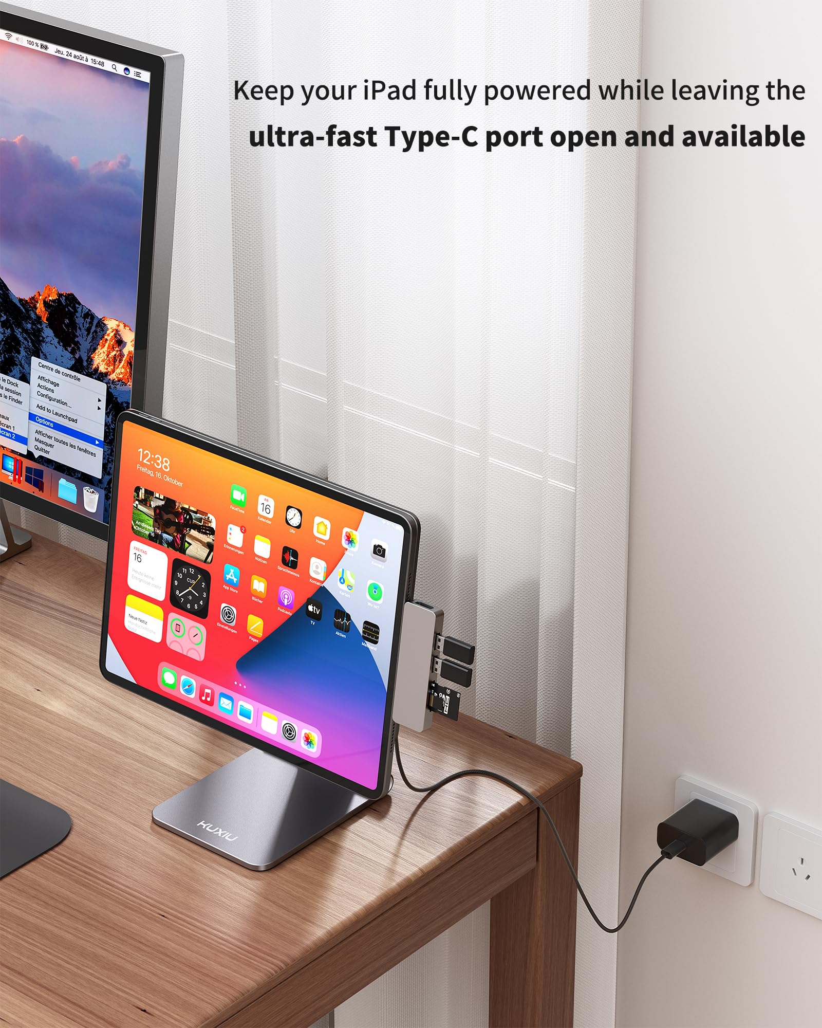 Magnetic Wireless Charging Stand for iPad Pro 11/Air 11 M2 - Foldable Aluminum Alloy Tablet Holder with 1M USB C Cable, 360° Adjustable Desk Stand for iPad Air 11 M2, iPad Pro 11 (1st/2nd/3rd/4th Gen), iPad Air 4/5 - Perfect for Home Office, Bedside & Travel Use