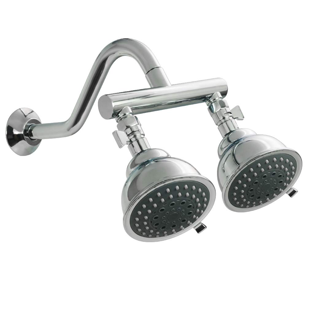 HAOXIN Dual Shower Head Set with 5 Spray Modes - High Pressure Chrome Shower Heads with Manifold Shut-Off Valve & Adjustable Shower Arm - Perfect for Bathroom, Spa, and RV Use