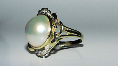 14K Gold Estate Diamonds Mabe Pearl Cocktail Ring – Elegant Vintage Jewelry for Parties, Weddings & Special Occasions