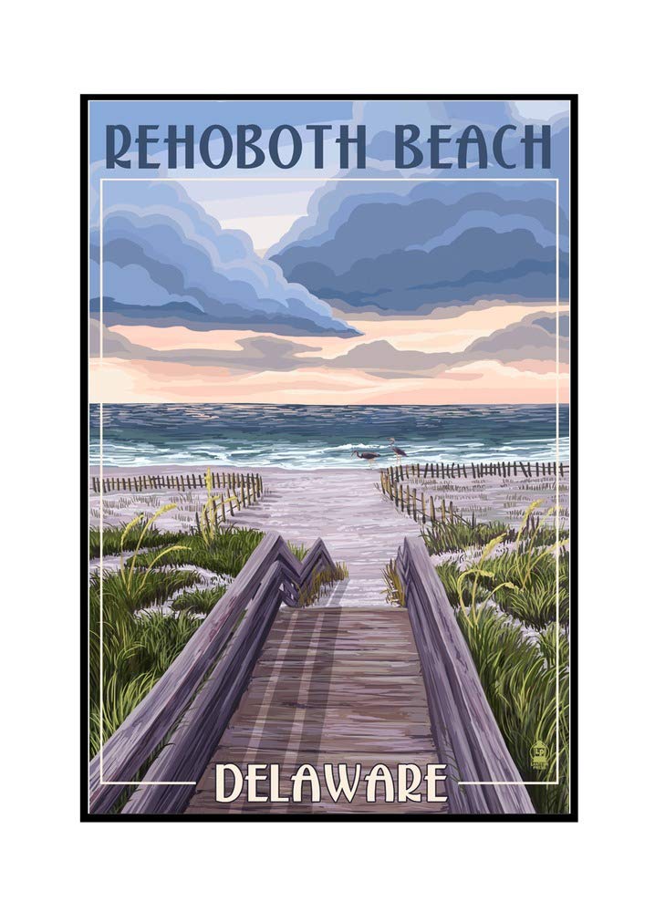 Rehoboth Beach Delaware Boardwalk Art - 24x36 Framed Gallery Wrapped Canvas for Coastal Home Decor & Beach House Wall Art