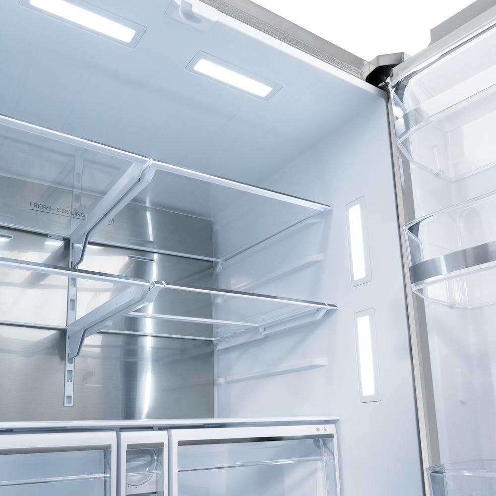 ZLINE Autograph Edition 36 Inch French Door Refrigerator with External Water Dispenser - 28.9 cu. ft. Capacity, Dual Ice Maker, Fingerprint Resistant Stainless Steel & Polished Gold Handles (RSMZ W 36 FG) - Perfect for Modern Kitchens, Entertaining & Large Family Homes