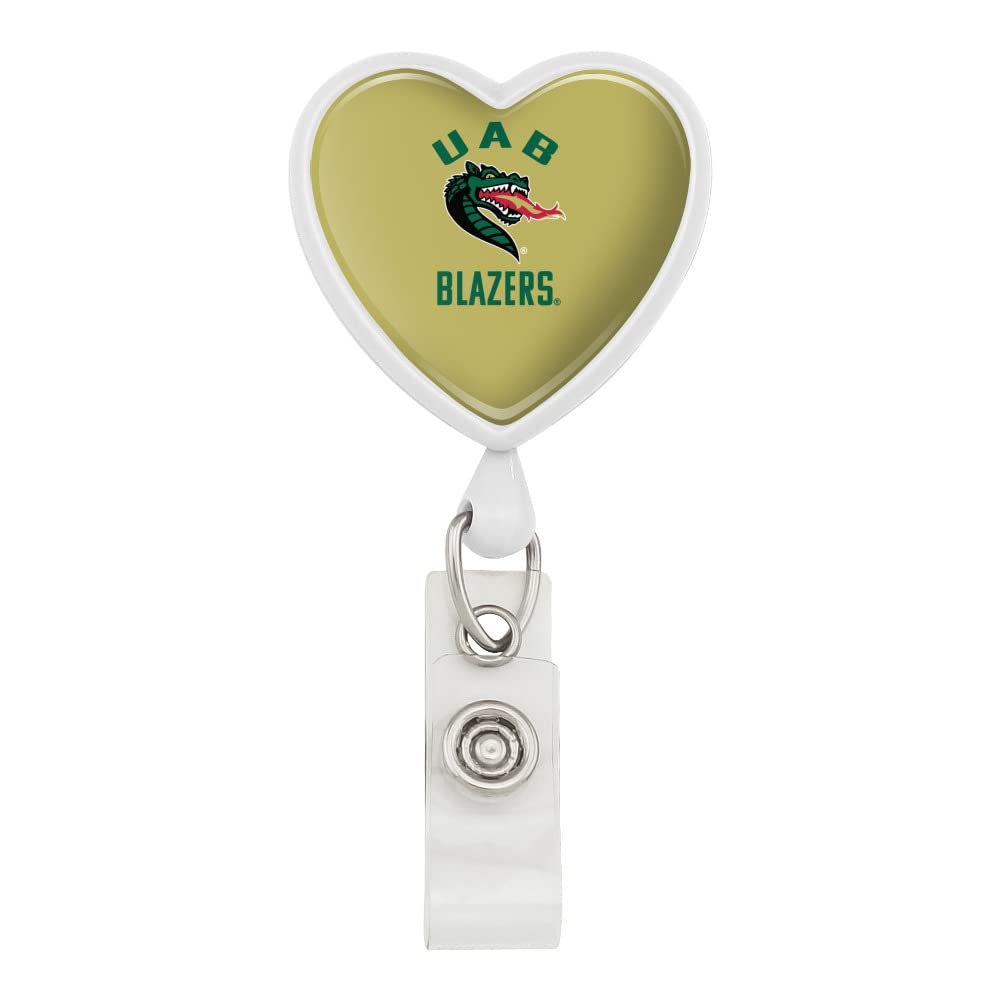 Alabama at Birmingham Blazers Logo Heart Lanyard - Retractable Reel Badge Holder & ID Card Holder for Work, School, and Events (Black)