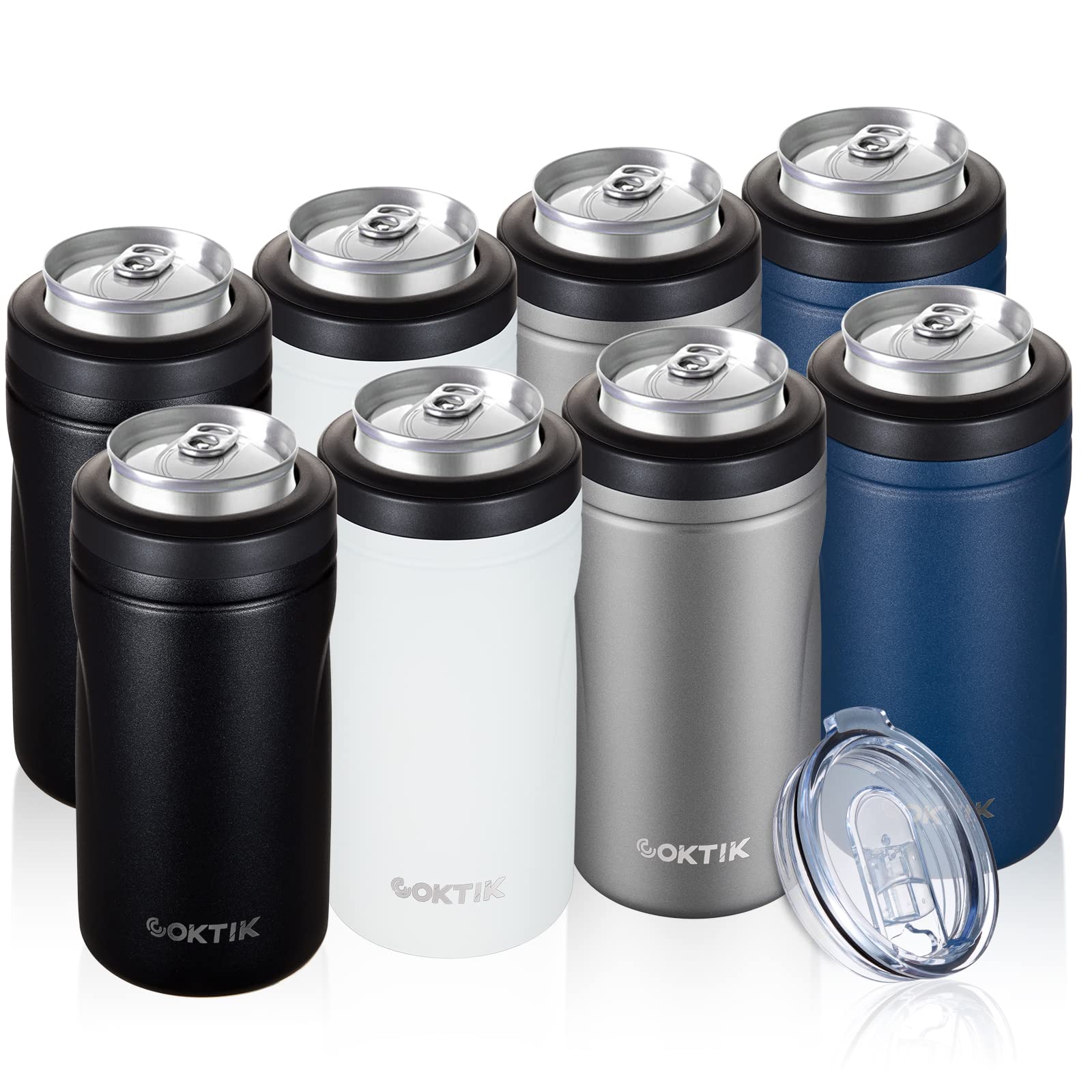COKTIK 5 in 1 Insulated Can Cooler Set - 8 Pack Double Wall Slim Can Coolers for 12 oz Regular & Slim Cans, Beer Bottles - Perfect for Parties, BBQs, and Outdoor Adventures