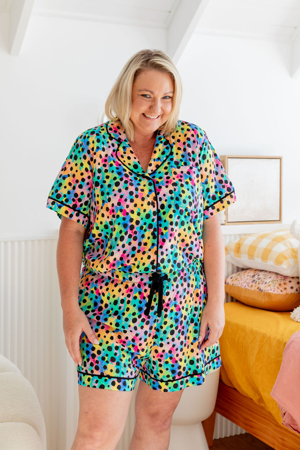 Kasey Rainbow Sundown SS Shirt & Short Sleepwear Set - Cheetah Print Pajamas for Women | Cozy Lounge Wear for Sleepovers & Relaxing at Home