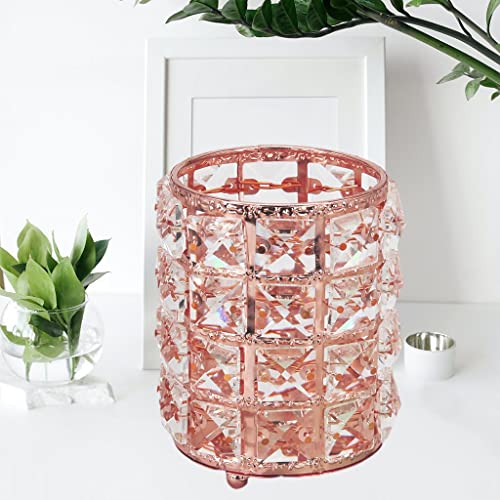 Rose Gold Crystal Makeup Organizer for Women - Cosmetic Brush Holder & Jewelry Storage Box | Perfect for Vanity, Bathroom, and Travel Use