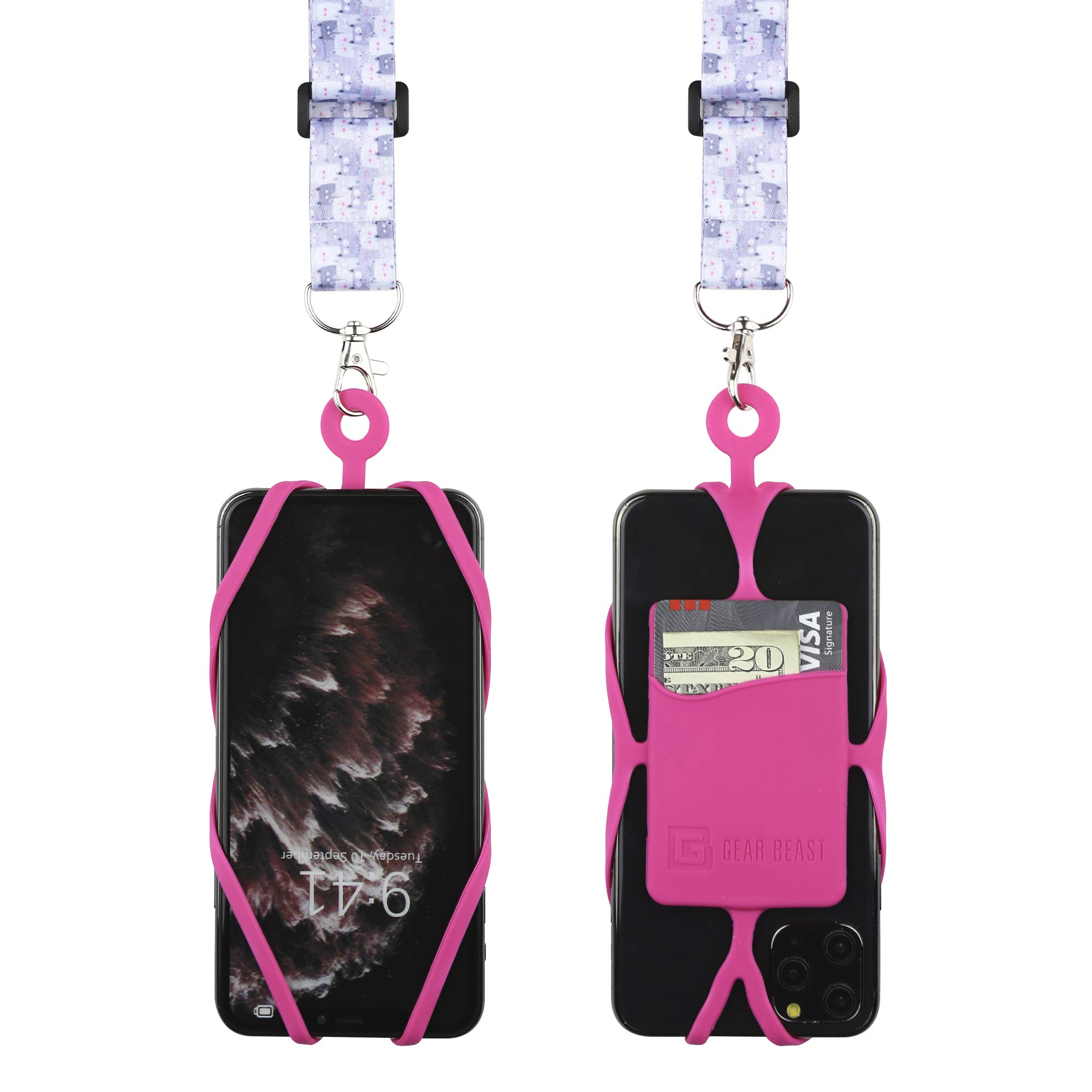 Gear Beast Adjustable Phone Lanyard for iPhone & Galaxy - Card Pocket & Silicone Holder for Work & Travel