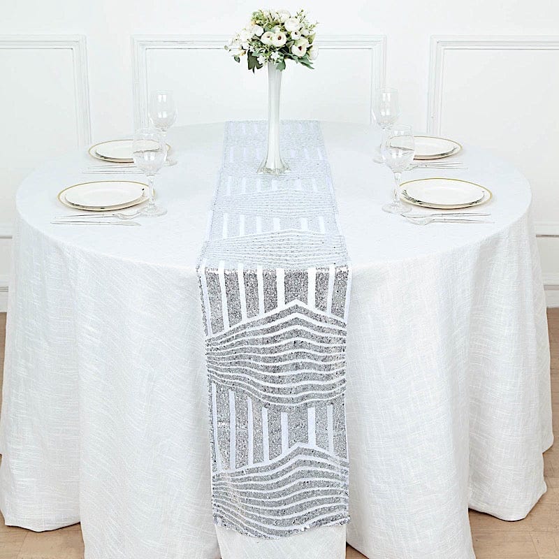 12x108 Inch Sparkling Tulle Table Runner with Sequins & Geometric Design - Perfect for Weddings, Parties, and Holiday Decorations