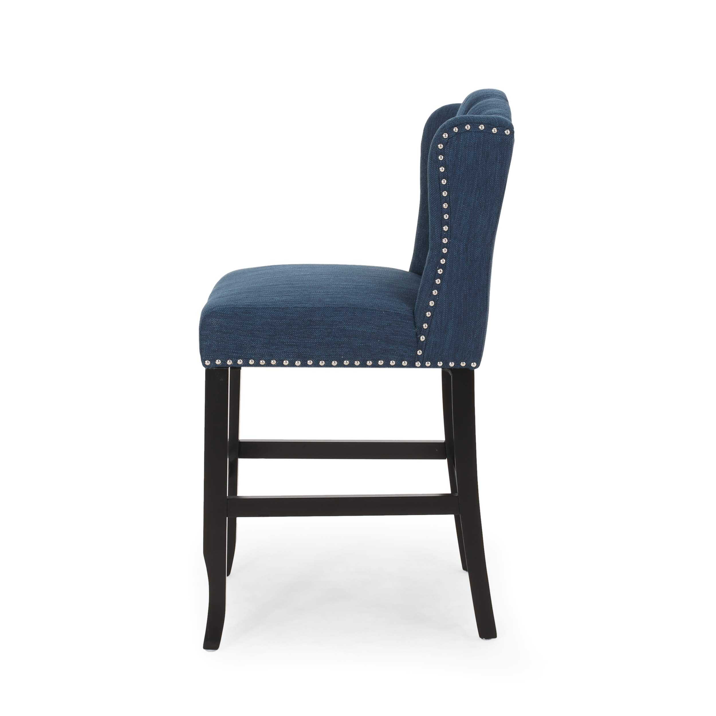 GDFStudio Navy Blue & Dark Brown Counter Stool - 24