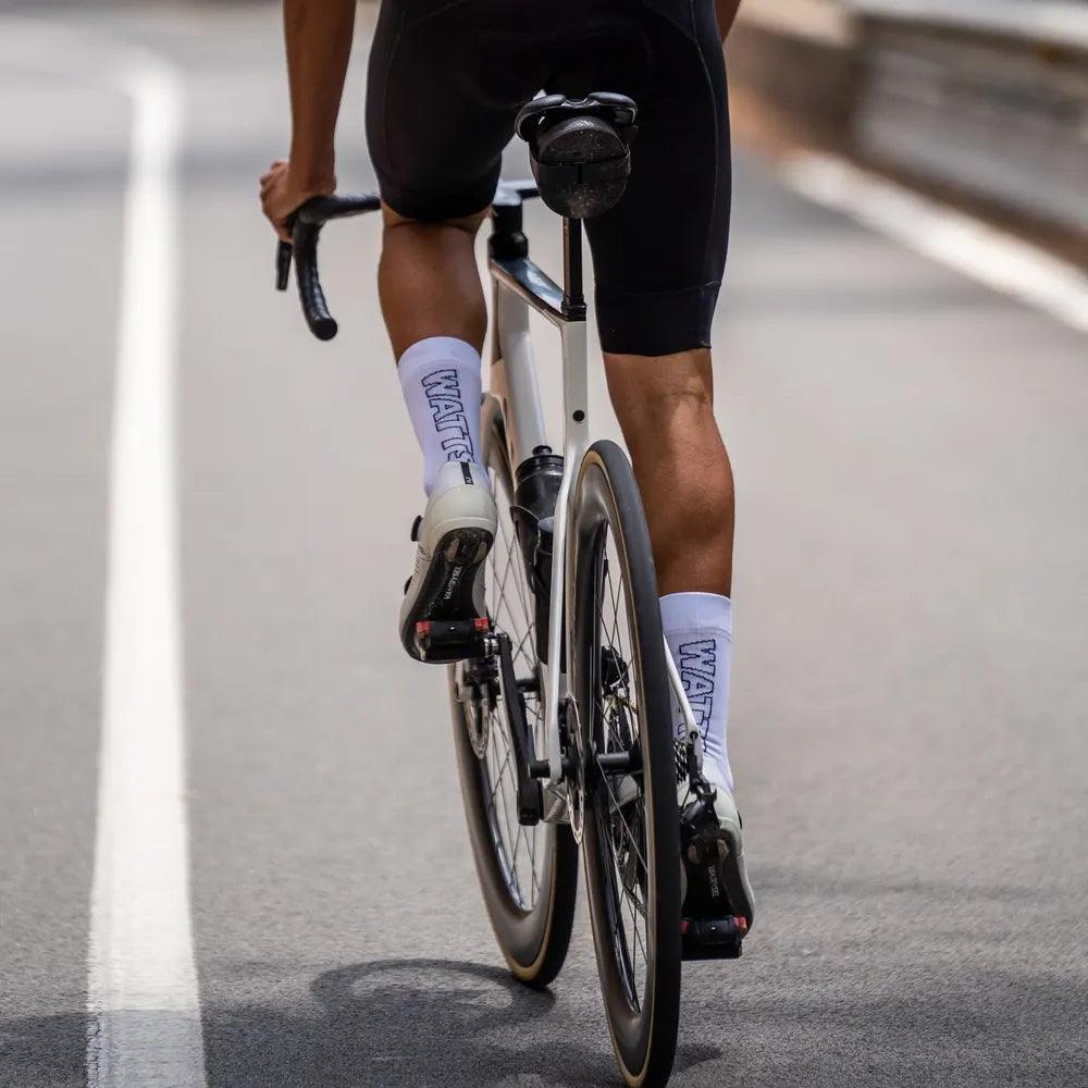 High-Performance Sporcks Watts White Cycling Socks for Men & Women - Breathable Moisture-Wicking Athletic Socks for Road Biking, Mountain Biking & Indoor Cycling Workouts