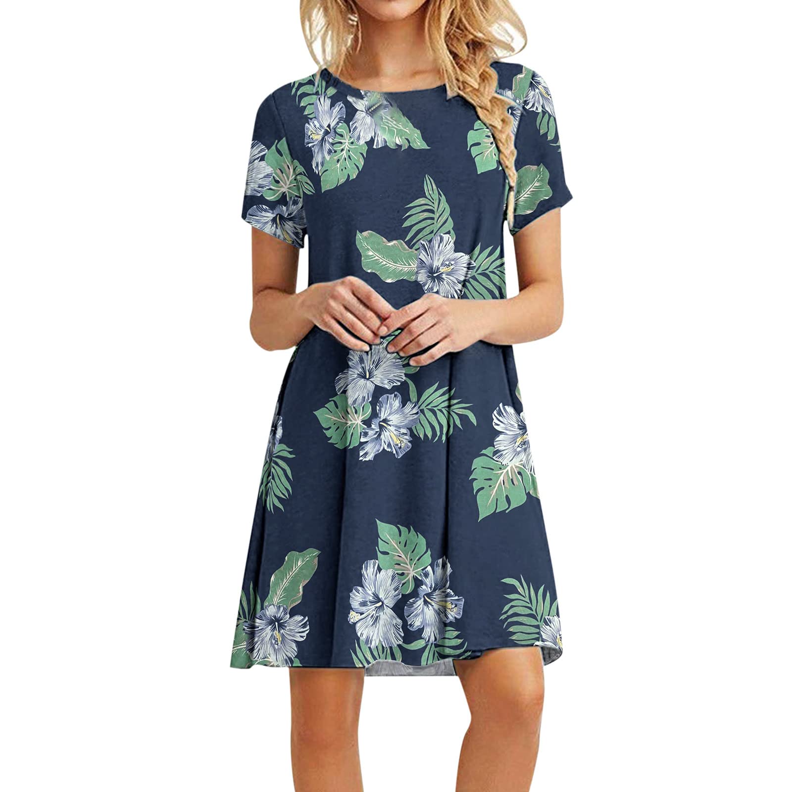 UYTOGOFE Women's Summer Casual T-Shirt Dress - Short Sleeve Boho Floral Print O-Neck Long Dress for Spring & Summer | Perfect for Beach, Vacation, and Everyday Wear