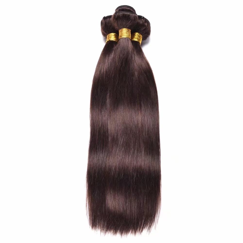 FEEL ME Brazilian Virgin Human Hair Bundles - 3 Bundles Straight Wave Weft (20 22 24 Inch) Unprocessed #2 Dark Brown Hair Extensions for Women | Perfect for Daily Wear, Parties & Special Occasions