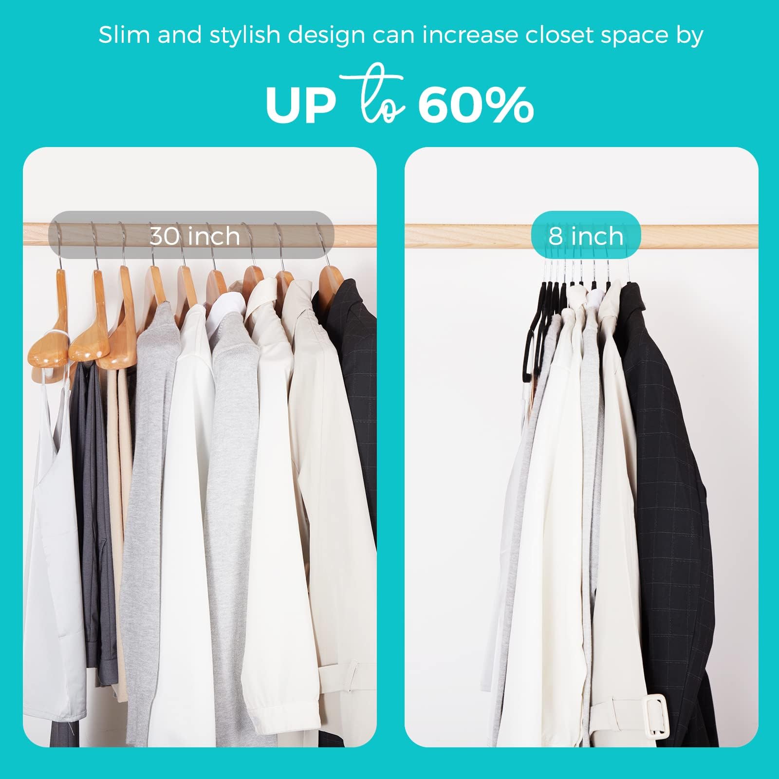 Premium Black Velvet Hangers 60 Pack - Non-Slip Felt Closet Organizers, Heavy Duty Coat & Suit Hangers for Space Saving, No Crease 360° Swivel Hooks (Tranquil Black) - Perfect for Closet Organization, Travel & Delicate Garment Care