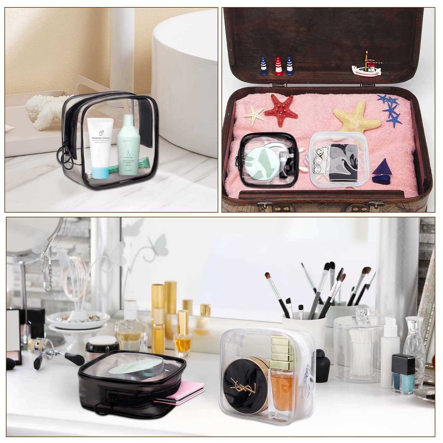 LYroo 2 Pack Small Clear Makeup Bags - Mini Cosmetic Zipper Pouch for Women, Travel Essentials Organizer, Purse Accessories (Perfect for Toiletries, Jewelry & Small Items)