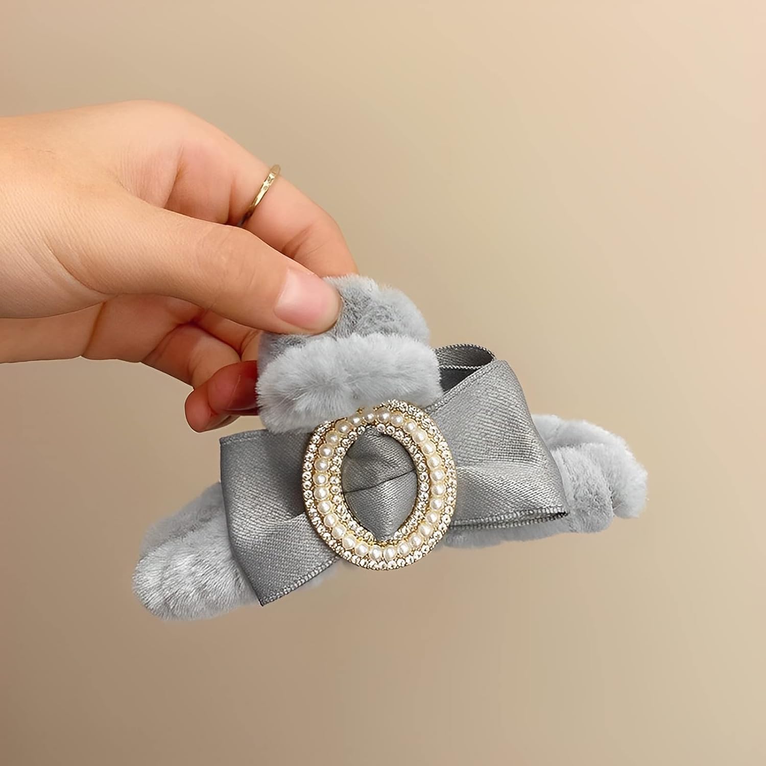 Korean Pearl Stone Hair Claw - Large Elegant Barrettes for Women, Hair Clips for Updos, Ponytails & Formal Occasions