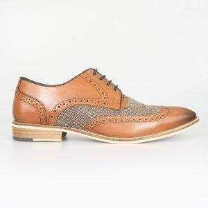 Cavani William Men's Tan Tweed Shoes - Classic Vintage Style Dress Shoes for Formal Occasions, Weddings & Business Events