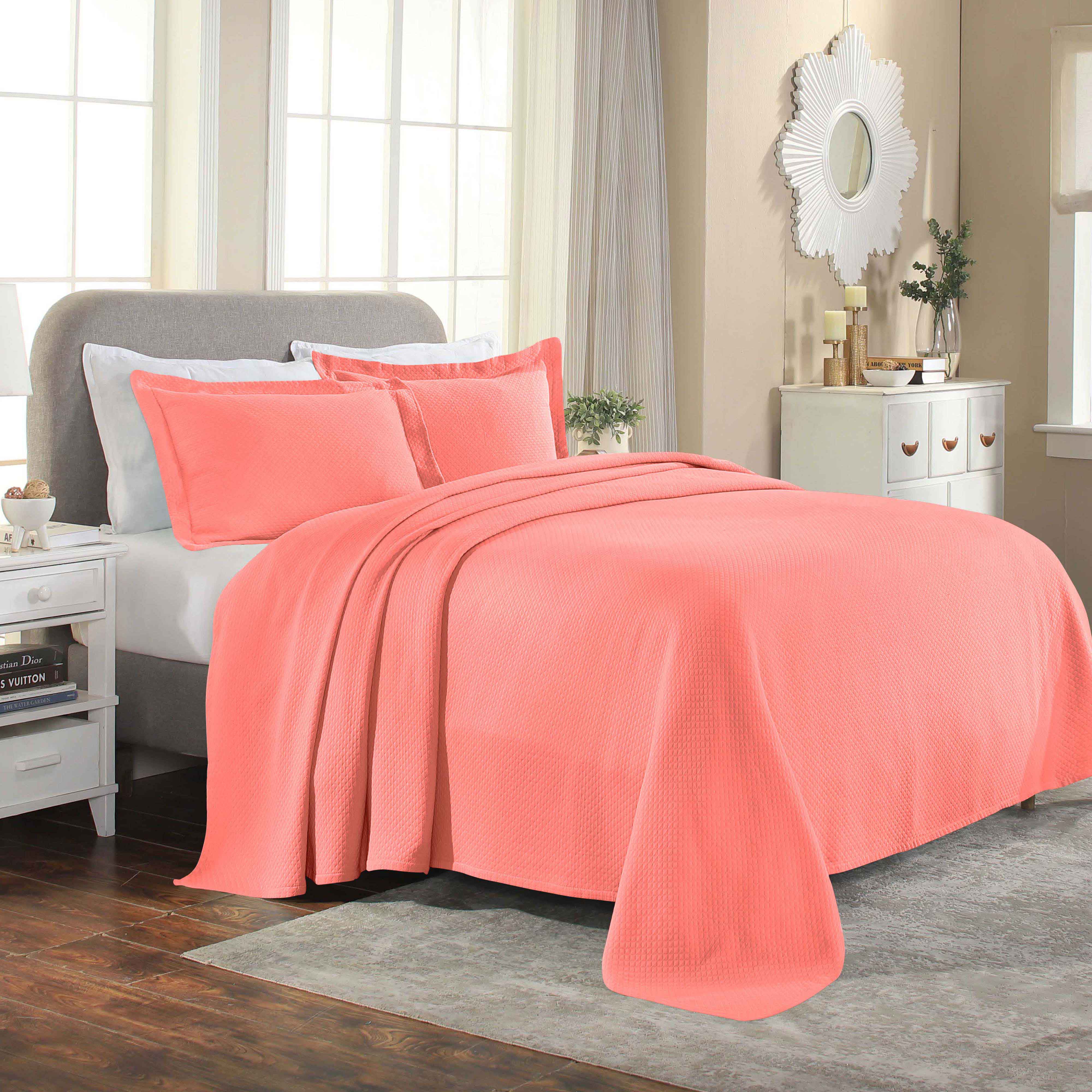 Luxury Jacquard Matelassé Cotton Diamond Solitaire Bedspread Set - Queen Size Bedding Coverlet for Master Bedroom, Guest Room & Hotel Decor