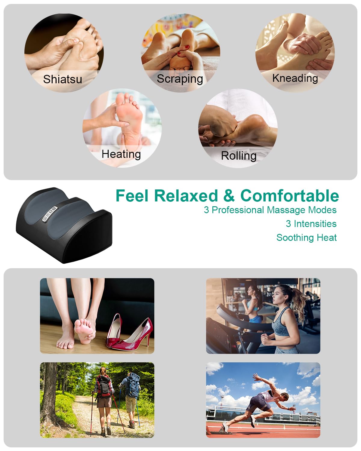 LINGTENG Shiatsu Foot Massager with Heat - Deep Kneading Foot Massage Machine for Relaxation, Perfect Gift for Women, Men, Parents - Ideal for Home, Office & Post-Workout Recovery (Black)