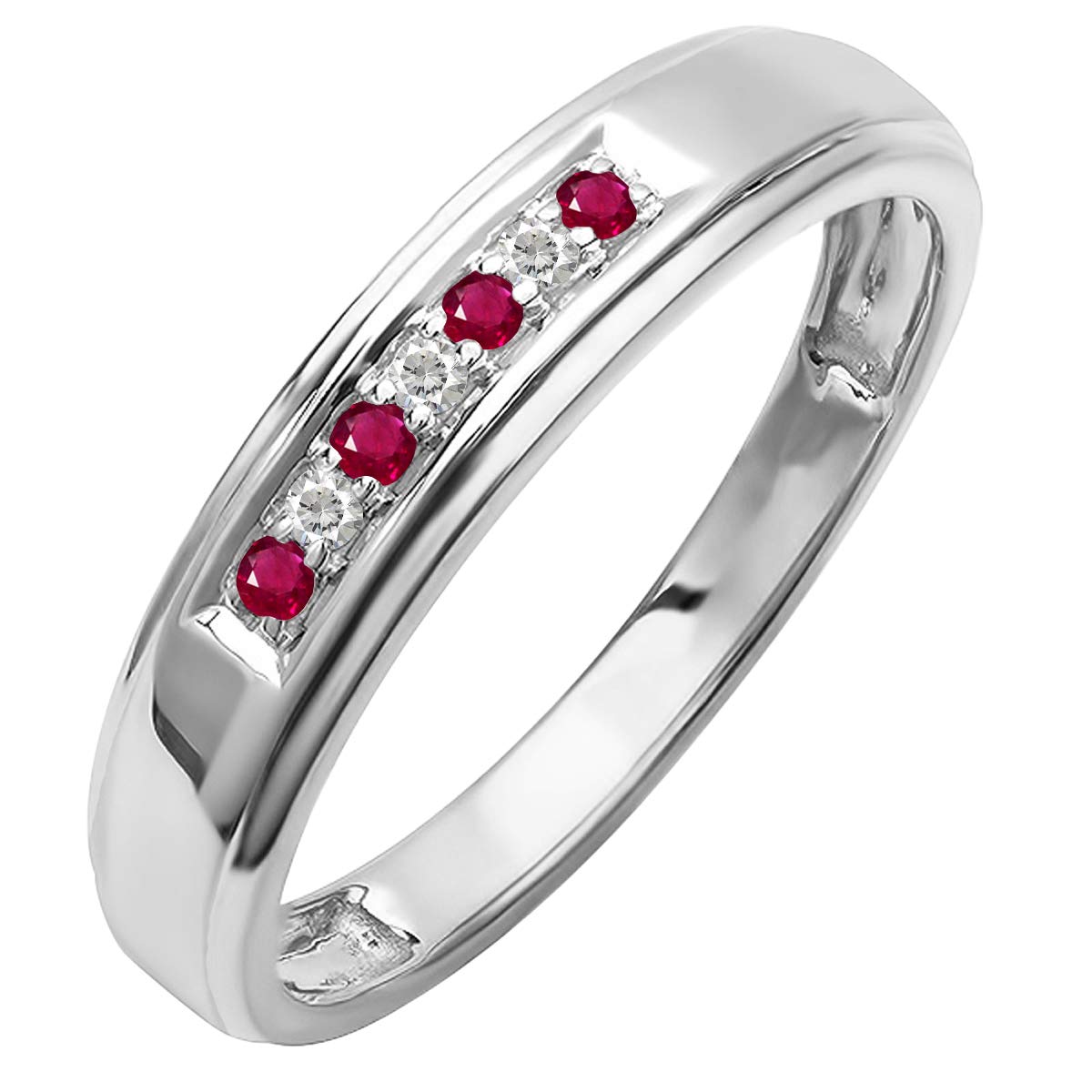 Dazzlingrock Sterling Silver Men's Wedding Band with Lab-Grown Ruby & White Diamonds - 7 Stone Ring for Engagement, Anniversary, and Gift Giving