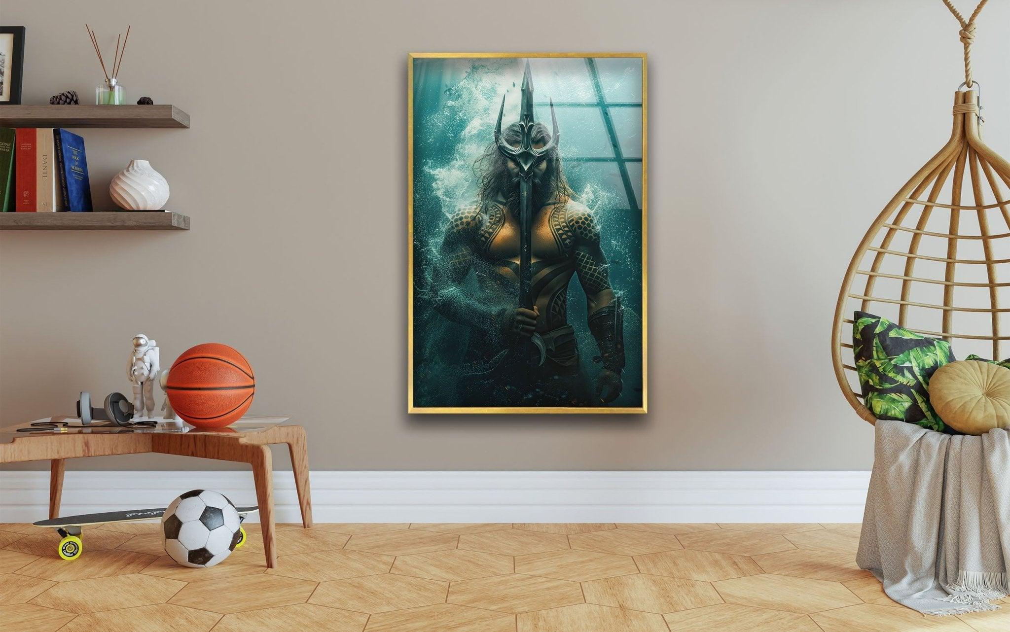 Aquaman's Trident Glass Wall Art - Handmade DC Comics Superhero Decor for Living Room, Bedroom & Office - Perfect Gift for Fans & Collectors