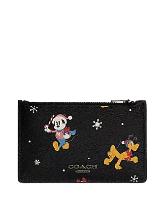 Coach Disney X Coach Zip Card Case with Holiday Print - Stylish Wallet for Credit Cards & ID - Perfect for Travel, Shopping & Everyday Use
