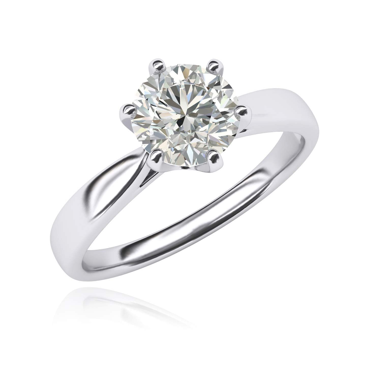 10K White Gold 2.0 CT Simulated Diamond Solitaire Engagement Ring - Classic 6-Prong Bridal Wedding Band for Proposal, Anniversary & Special Occasions