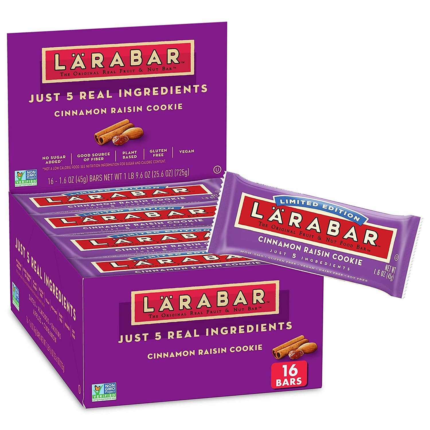 LaraBar's Original Fruit & Nut Food Bar - Non GMO, Gluten Free, Vegan, Dairy Free, Soy Free | Cinnamon Raisin Cookie Flavor, 16 Count - Healthy Snack for Hiking, Travel & On-the-Go Energy