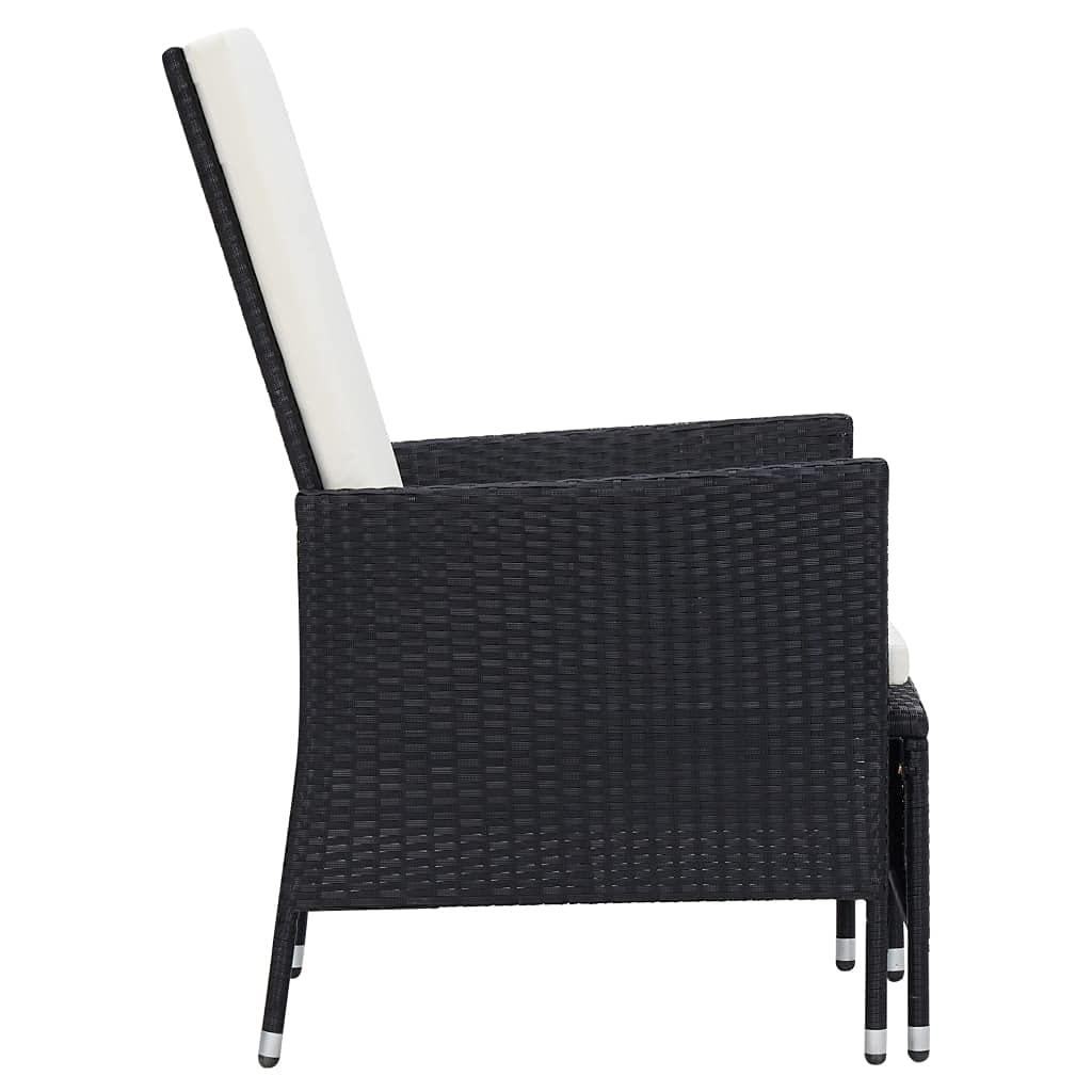 SKM Black Poly Rattan Reclining Patio Chair with Cushions - Outdoor Lounge Furniture for Garden, Poolside & Backyard Relaxation