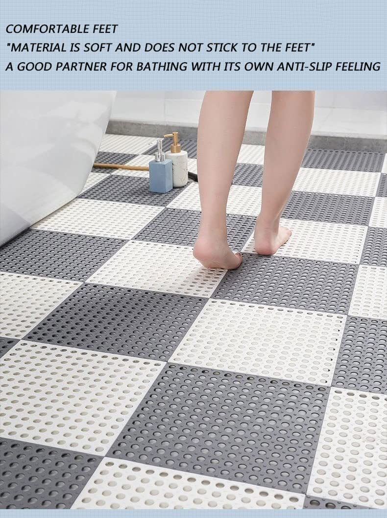 Non-Slip Bathroom Mats Set of 12 - Washable, Foldable & Detachable with Drain Holes - 30x30cm (12