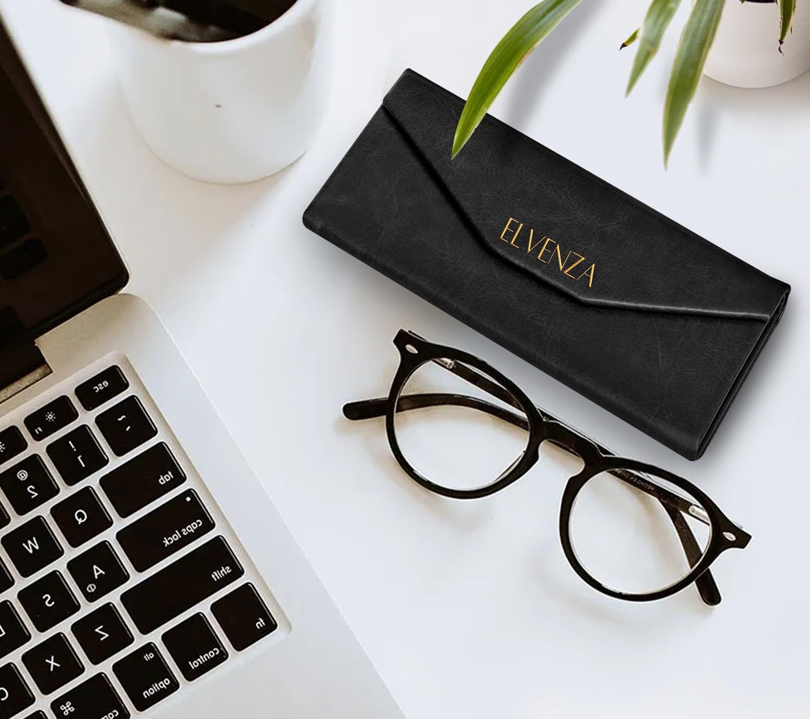 ELVENZA Foldable Glasses Case for Sunglasses & Eyewear - Includes Microfiber Cleaning Cloth | Compact Eyeglass Holder for Travel, Office & Daily Use
