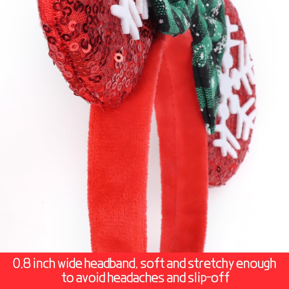 ETLUK Christmas Mouse Ears Headband for Women & Kids - Glitter Plaid Holiday Headwear for Christmas Parties, Cosplay, Disney Trips & Festive Gatherings - Perfect Christmas Costume Accessory for Adults & Children