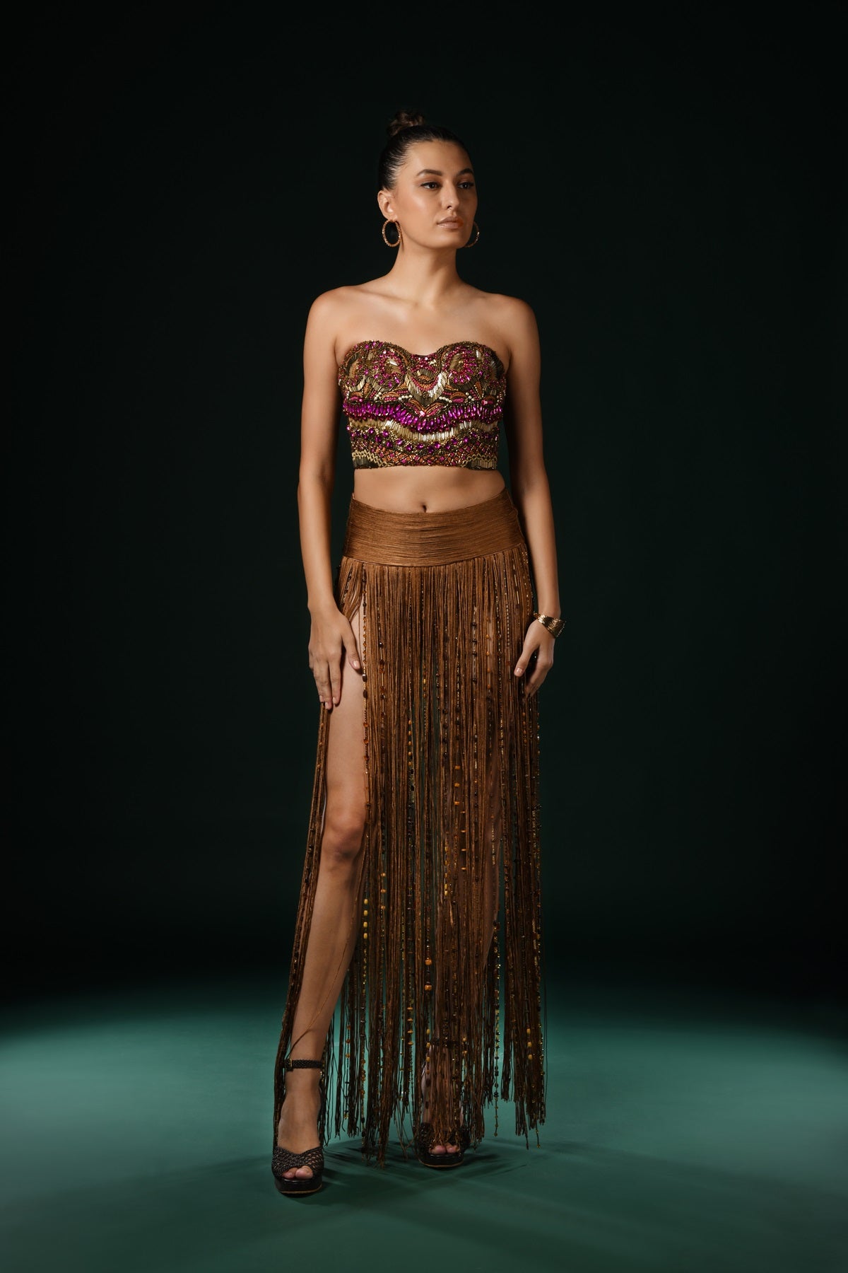 Elegant Silk Fringed Skirt with Beaded Tassels - Boho Chic Maxi Skirt for Women, Perfect for Festivals, Beach Vacations and Summer Parties