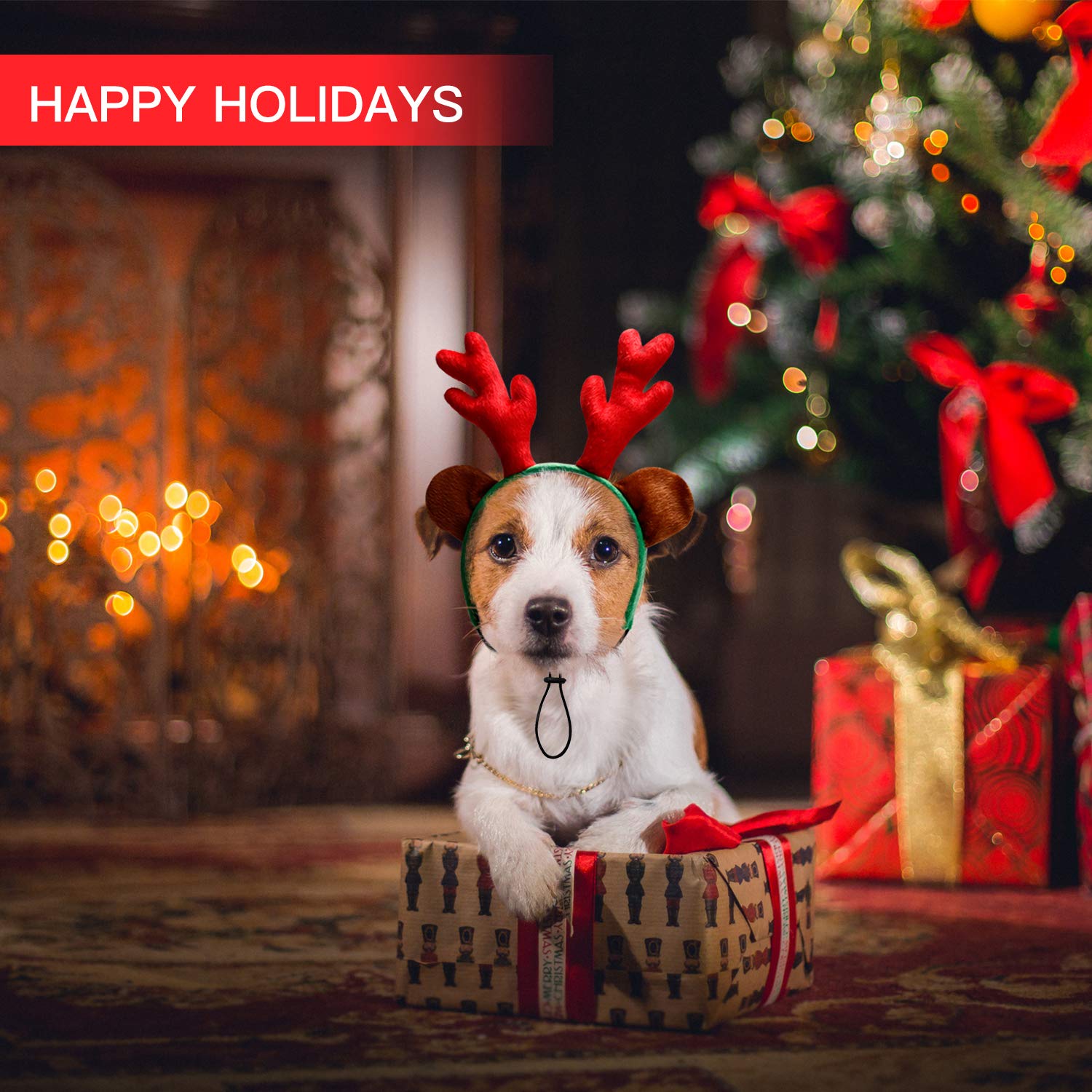 Toozey Adjustable Dog Christmas Costume - Soft Reindeer Antlers with Ears Headband for Medium & Large Dogs | Holiday Pet Outfit for Christmas Photos & Parties