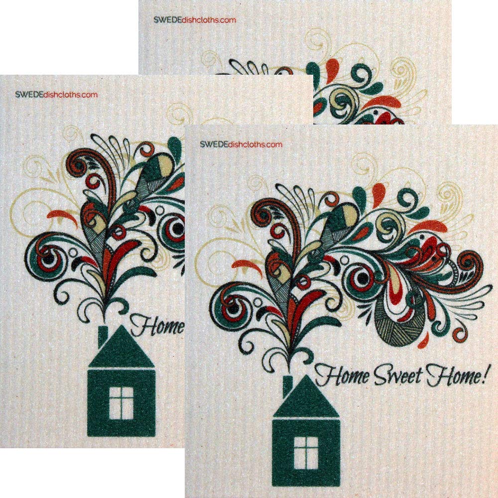 Home Sweet Home Set of 3 Swedish Dishcloths | Eco-Friendly, Super Absorbent & Reusable Cleaning Cloths | Perfect for Kitchen, Bathroom & Household Cleaning