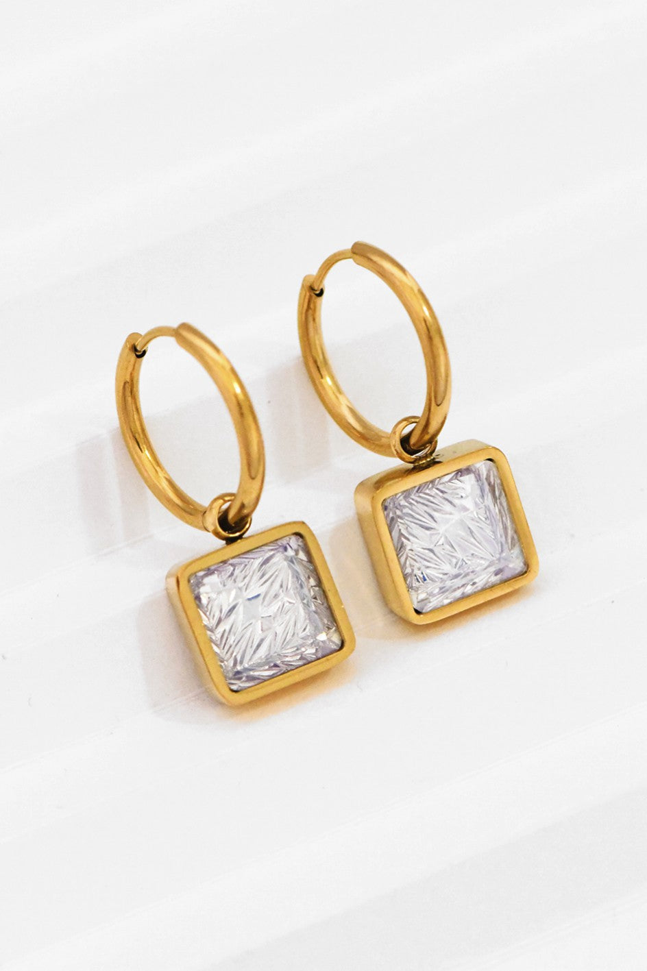 FME345 Square Drop Gold Plated Earrings for Women - 14K Gold Plated Geometric Hoop Earrings - Minimalist Dainty Jewelry for Everyday Wear, Parties & Gifts