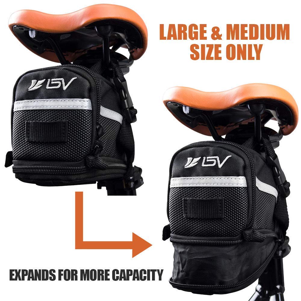 BV Large Bike Saddle Bag with Rechargeable Bike Light - Waterproof Cycling Storage & Safety Light for Mountain Bikes, Road Bikes - Perfect for Commuting, Night Riding & Outdoor Adventures