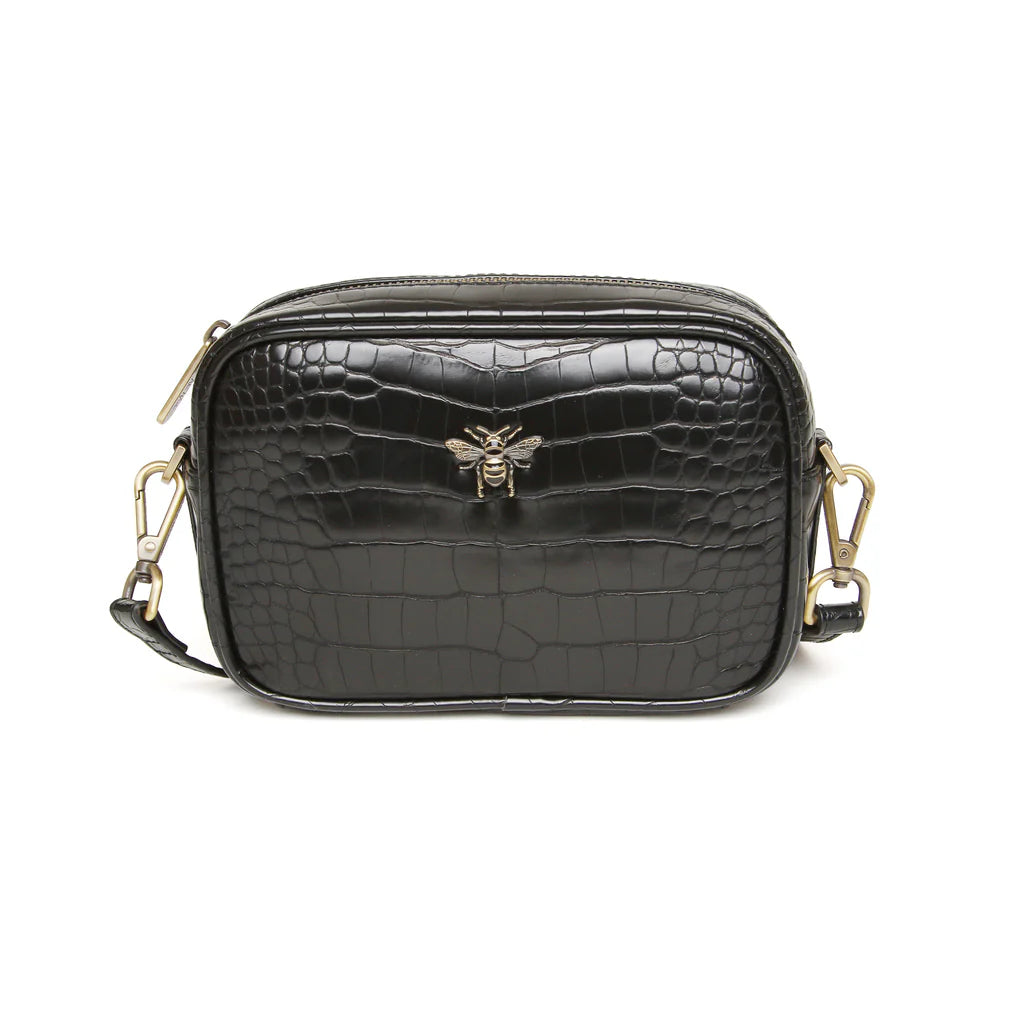 Alice Wheeler Mini Crossbody Bag - Black Crocodile Embossed Leather Purse for Women | Fashionable Everyday Shoulder Bag for Work, Travel & Date Night