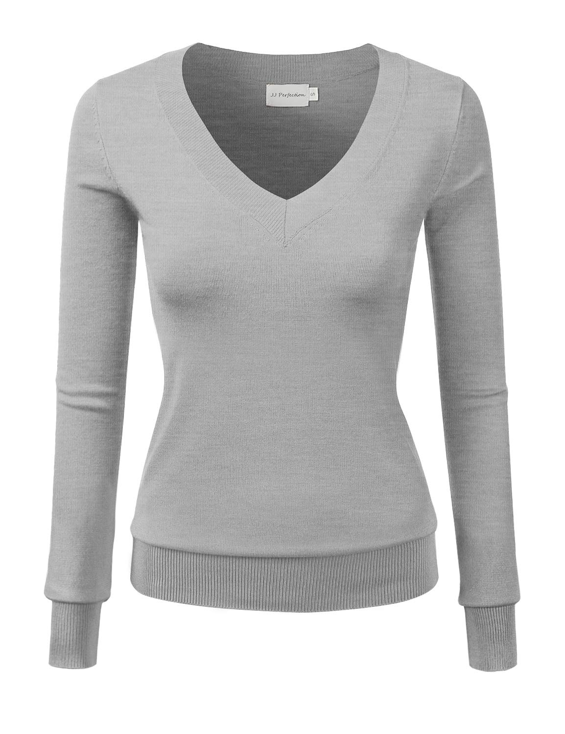 JJ Perfection Women's Soft Knit V-Neck Pullover Sweater - Cozy Casual Wear for Fall & Winter, Perfect for Office, Date Night and Weekend Outfits