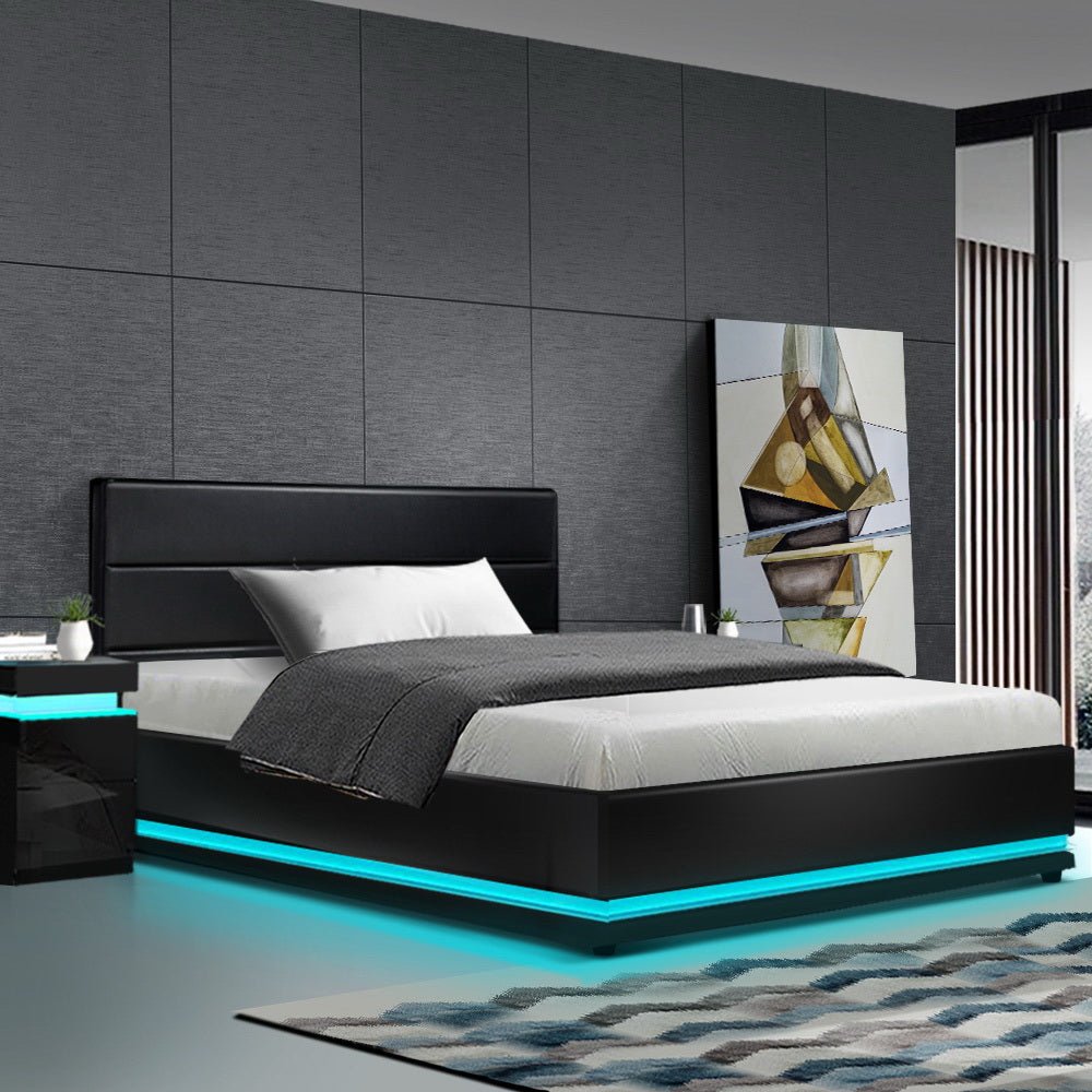 Henley King Single Gas Lift Storage Bed Frame with LED Lights - Black | Modern Space-Saving Bed with Hidden Storage | Perfect for Small Apartments, Dorms & Guest Rooms
