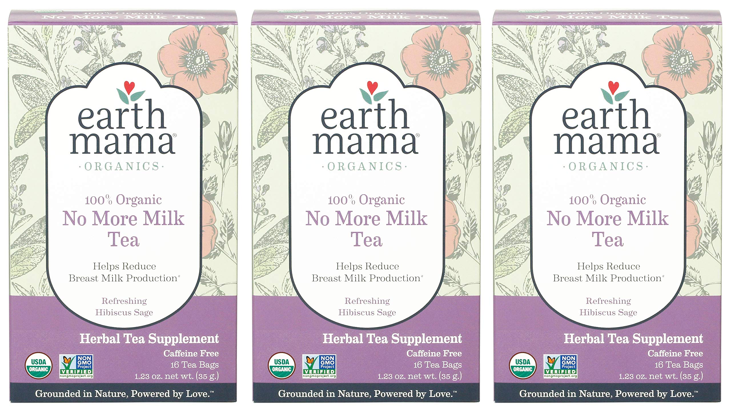 Organic No More Milk Tea for Weaning from Breastmilk by Earth Mama | 16 Teabags per Box (Pack of 3) | Gentle Lactation Support for Comfortable Nursing Transition & Postpartum Recovery