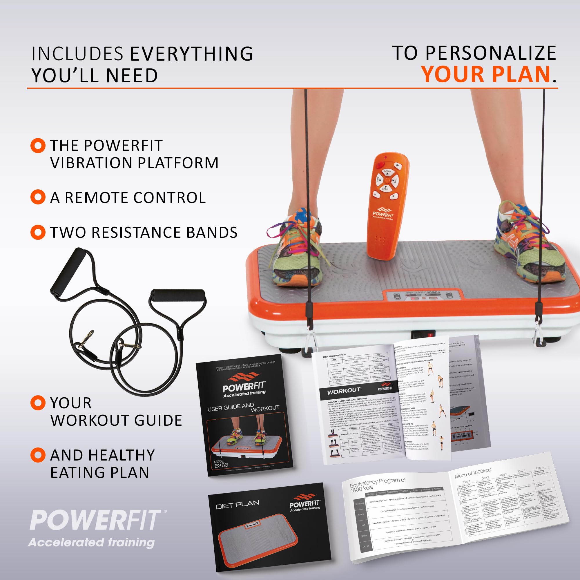 Power Fit Vibration Plate Exercise Machine with Remote - Whole Body Workout Platform for Weight Loss, Lymphatic Drainage & Toning | Includes Resistance Bands & Diet Plan | Home Gym Fitness Equipment for Women & Men