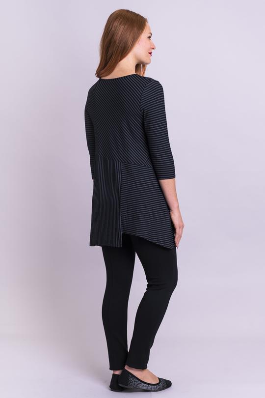 Charming Black and Grey Striped Bamboo Tunic Top for Women - Soft & Comfortable Summer Blouse for Casual Wear, Office, and Outings