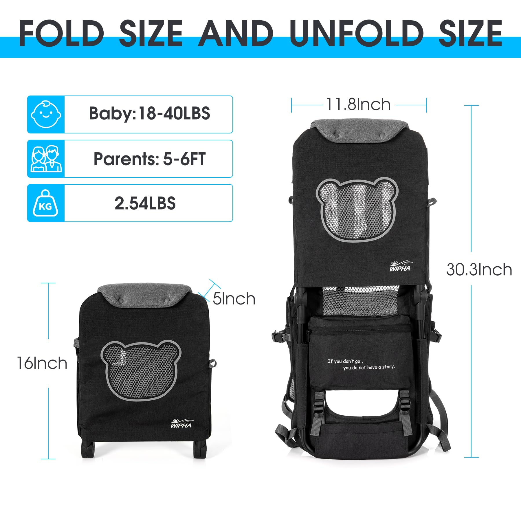 WIPHA Lightweight Hiking Backpack Carrier for Toddlers 6 Months to 4 Years - Adjustable Shoulder Carrier with Sun Shade & Comfortable Saddle - Perfect for Outdoor Adventures, Traveling, and Babywearing on Trails