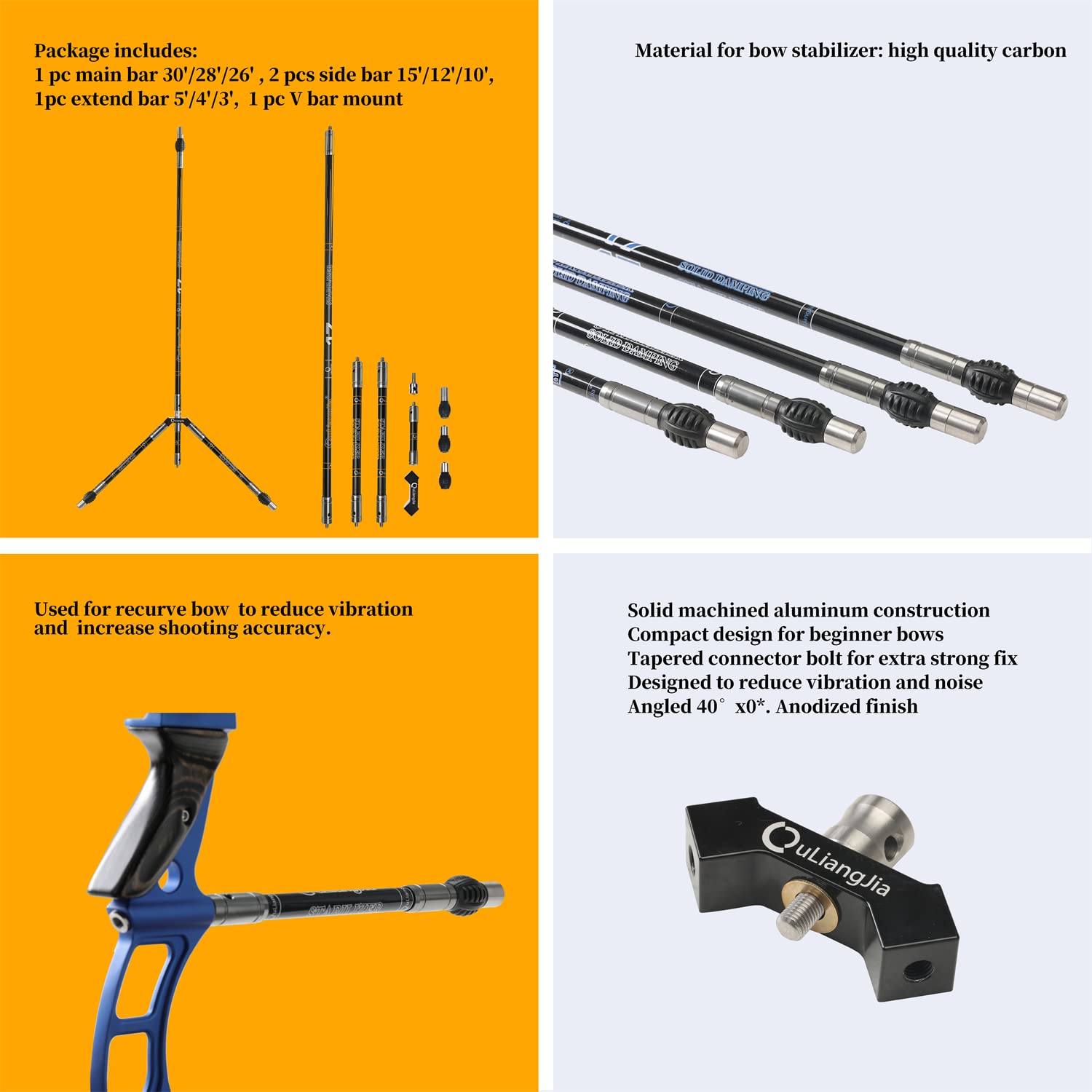 Carbon Fiber Recurve Bow Stabilizer Set - Lightweight Archery Stabilizer Extension Rod for Improved Accuracy | Perfect for Target Practice & Hunting