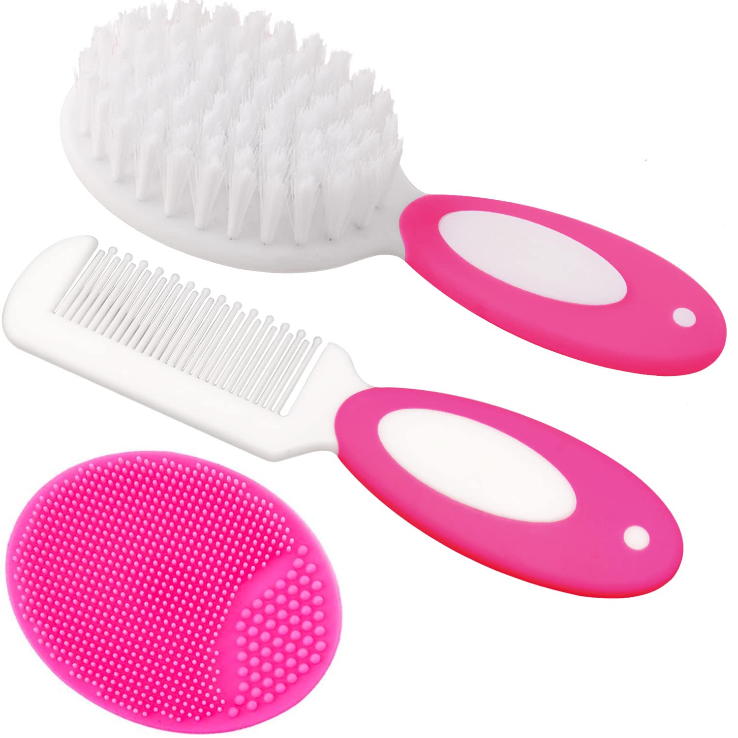 Soft Bristle Baby Hair Brush & Comb Set for Newborns & Toddlers - Cradle Cap Brush with Gentle Massage - Perfect Baby Shower Gift & Registry Essential (Rose Red) - Ideal for Daily Hair Care & Cradle Cap Treatment