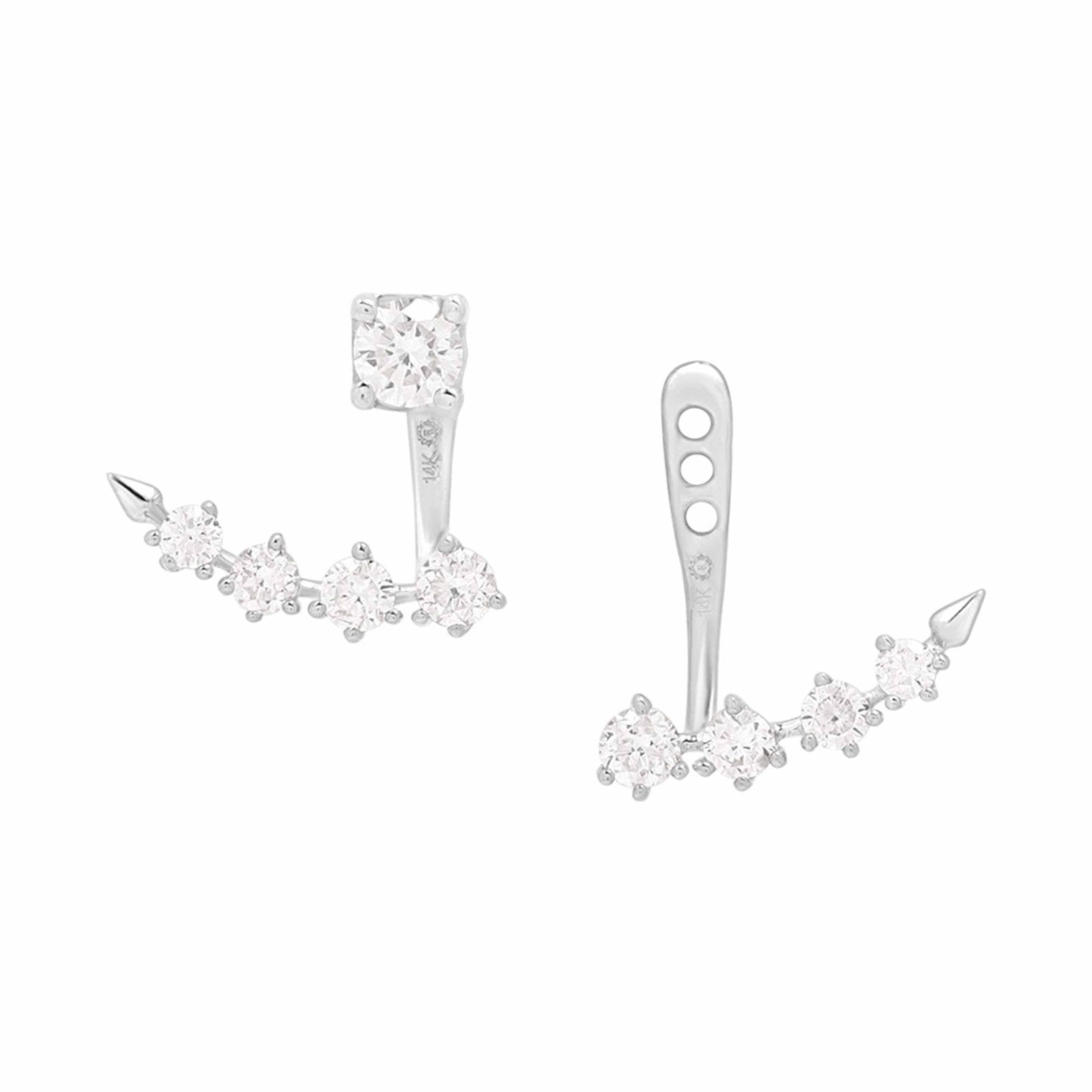 14K White Gold Diamond Arc Ear Jackets & Studs - Elegant Dangle Earrings for Women, Perfect for Weddings, Parties & Everyday Wear