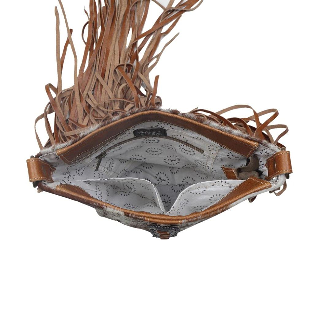 Myra Bag Women's Flouncy Cowhide Handbag - Upcycled Leather & Cowhide Purse S-2850 | Stylish & Eco-Friendly for Work, Travel & Everyday Use