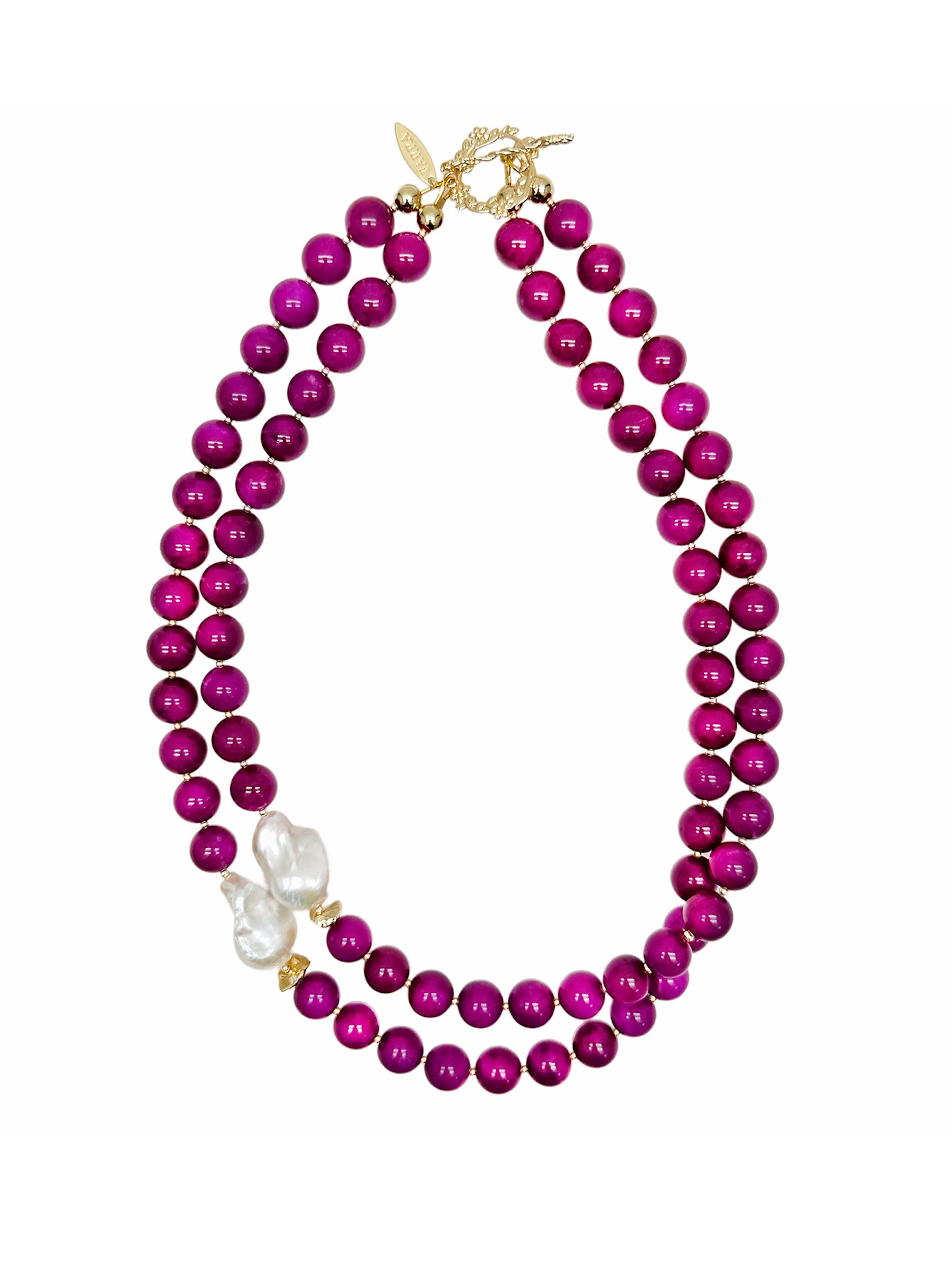 Elegant Magenta Gemstone & Baroque Pearl Double Layer Necklace LN014 | Perfect for Weddings, Parties & Special Occasions