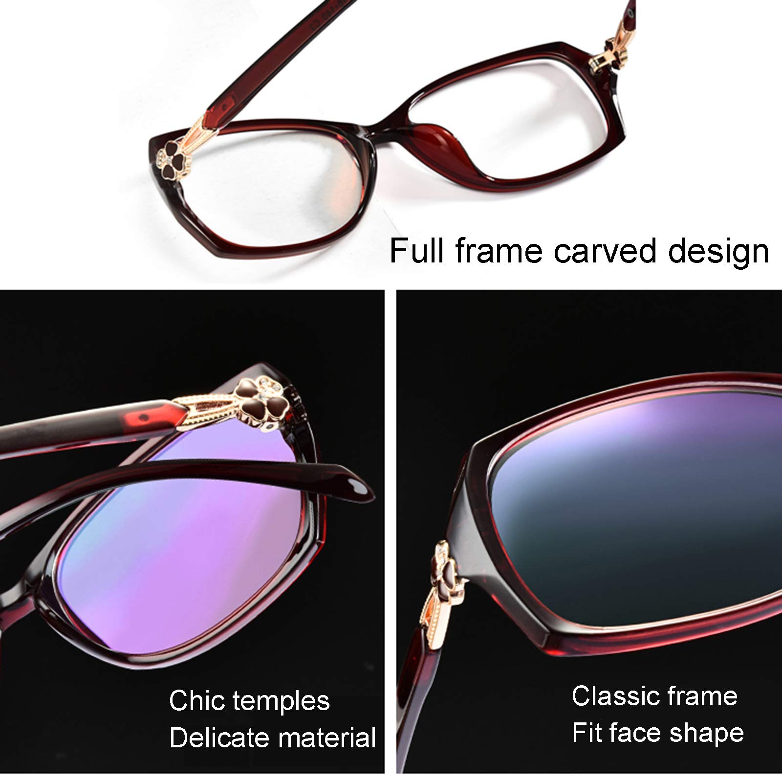 Smart Distance Reading Glasses with UV Protection & Anti-Reflection - Anti-Fatigue Computer Glasses for Women, Lightweight & Stylish +3.0 Magnification (Red) - Perfect for Office Work, Screen Time & Reading