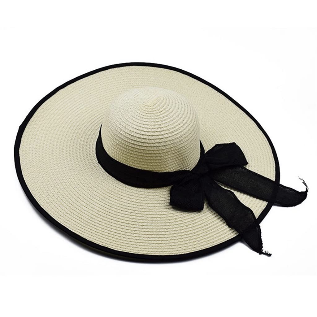 Stylish Summer Straw Hat for Women - Wide Brim Beach Sun Hat with UV Protection | Floppy Bohemian Sun Hat for Outdoor, Travel & Vacation (Color D, 1pc)