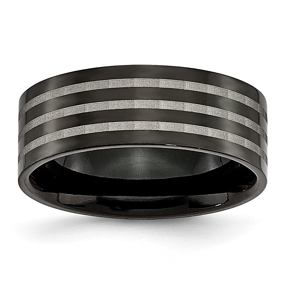 ICE CARATS Titanium 8mm Black Plated Stripes Wedding Band Ring - Elegant Fashion Jewelry for Women | Perfect Anniversary, Engagement & Wedding Gift for Her | Ideal for Bridal, Evening Wear & Special Occasions